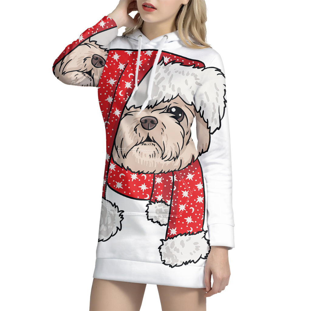 Santa Shih Tzu Print Pullover Hoodie Dress