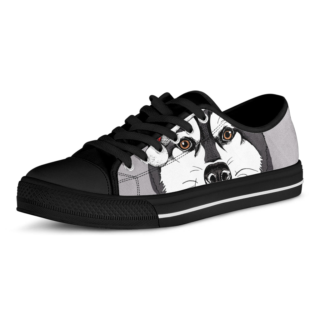 Santa Siberian Husky Print Black Low Top Shoes