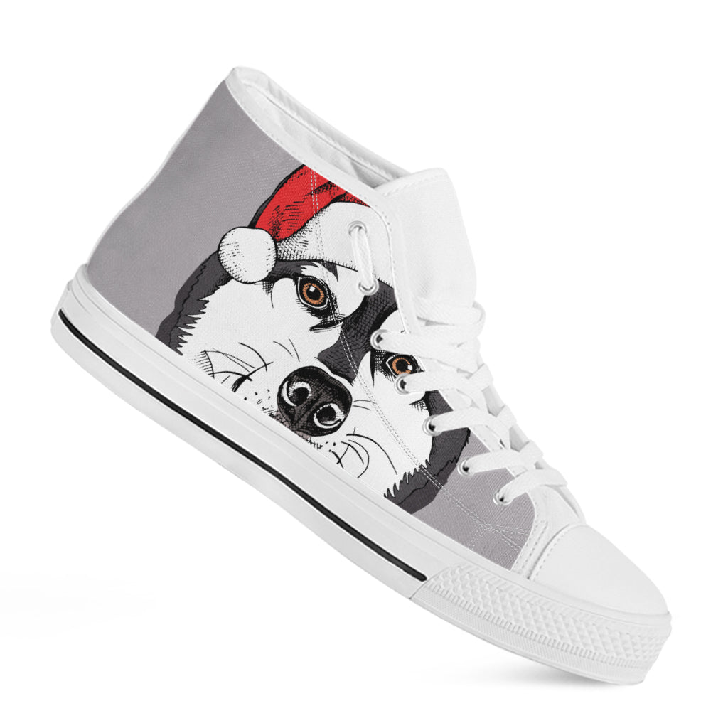 Santa Siberian Husky Print White High Top Shoes