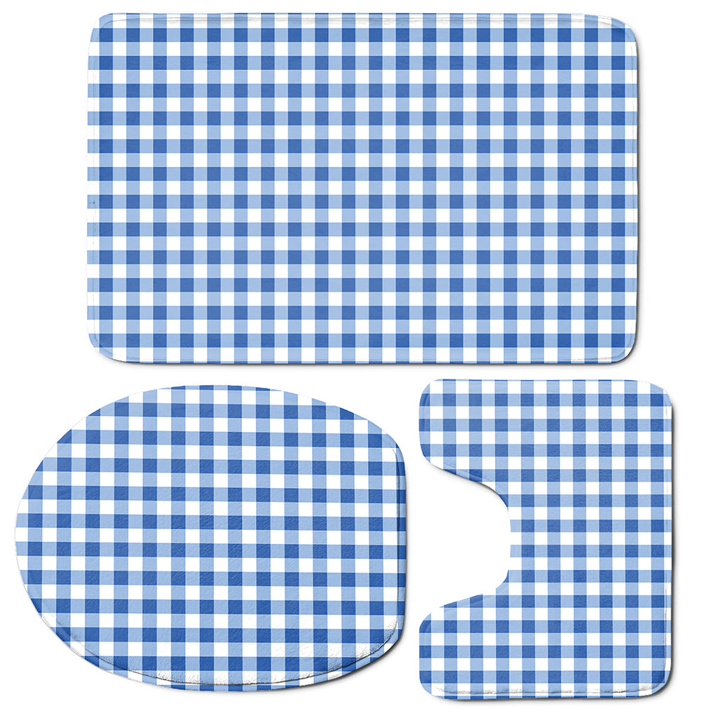 Sapphire Blue Check Pattern Print 3 Piece Bath Mat Set