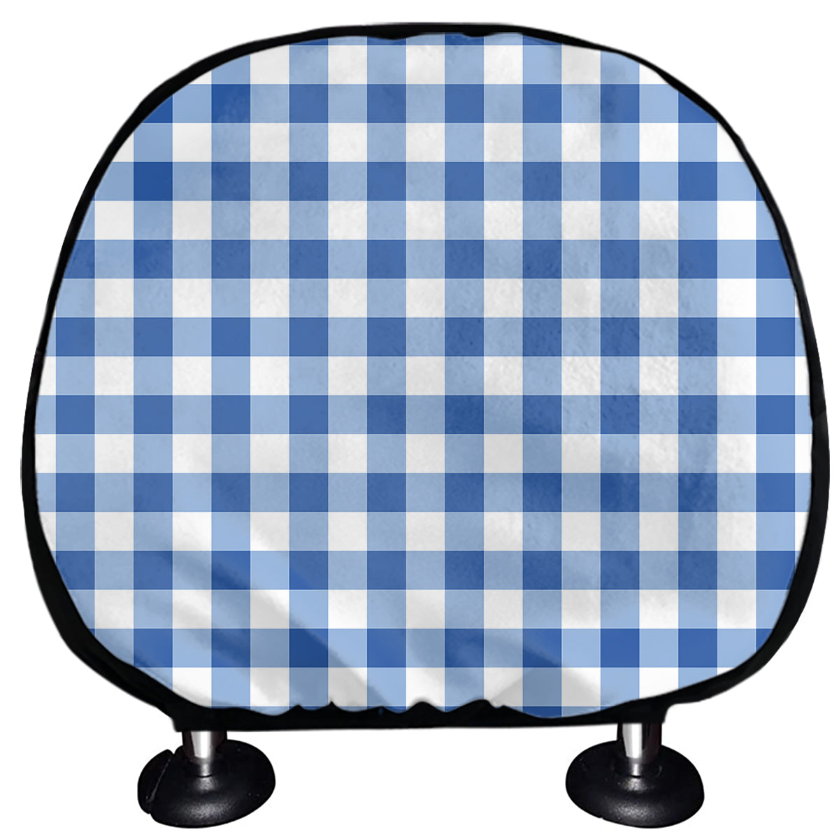 Sapphire Blue Check Pattern Print Car Headrest Covers