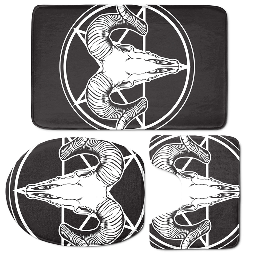 Satan Goat Skull Pentagram Print 3 Piece Bath Mat Set