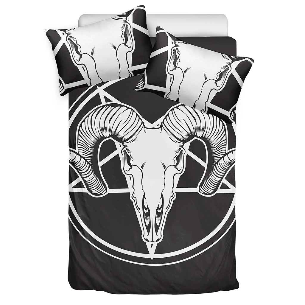 Satan Goat Skull Pentagram Print Duvet Cover Bedding Set