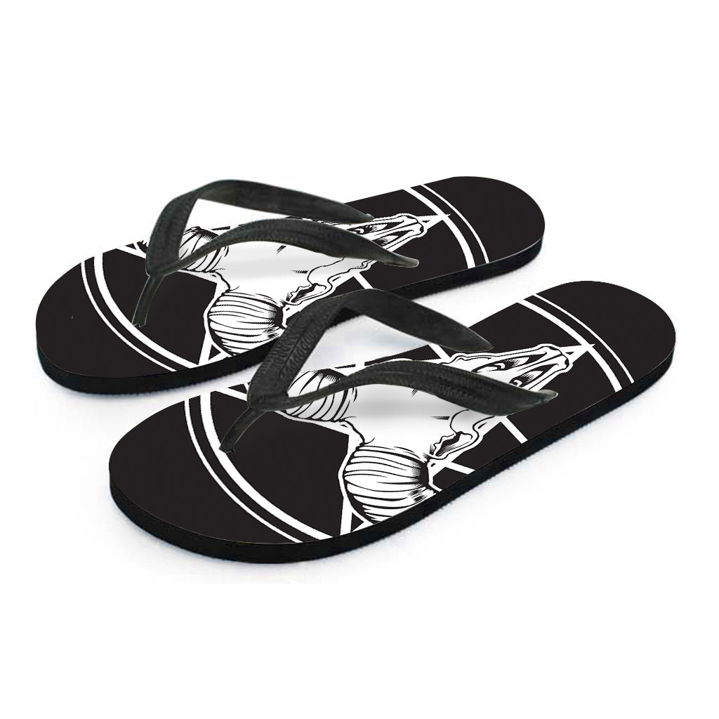 Satan Goat Skull Pentagram Print Flip Flops
