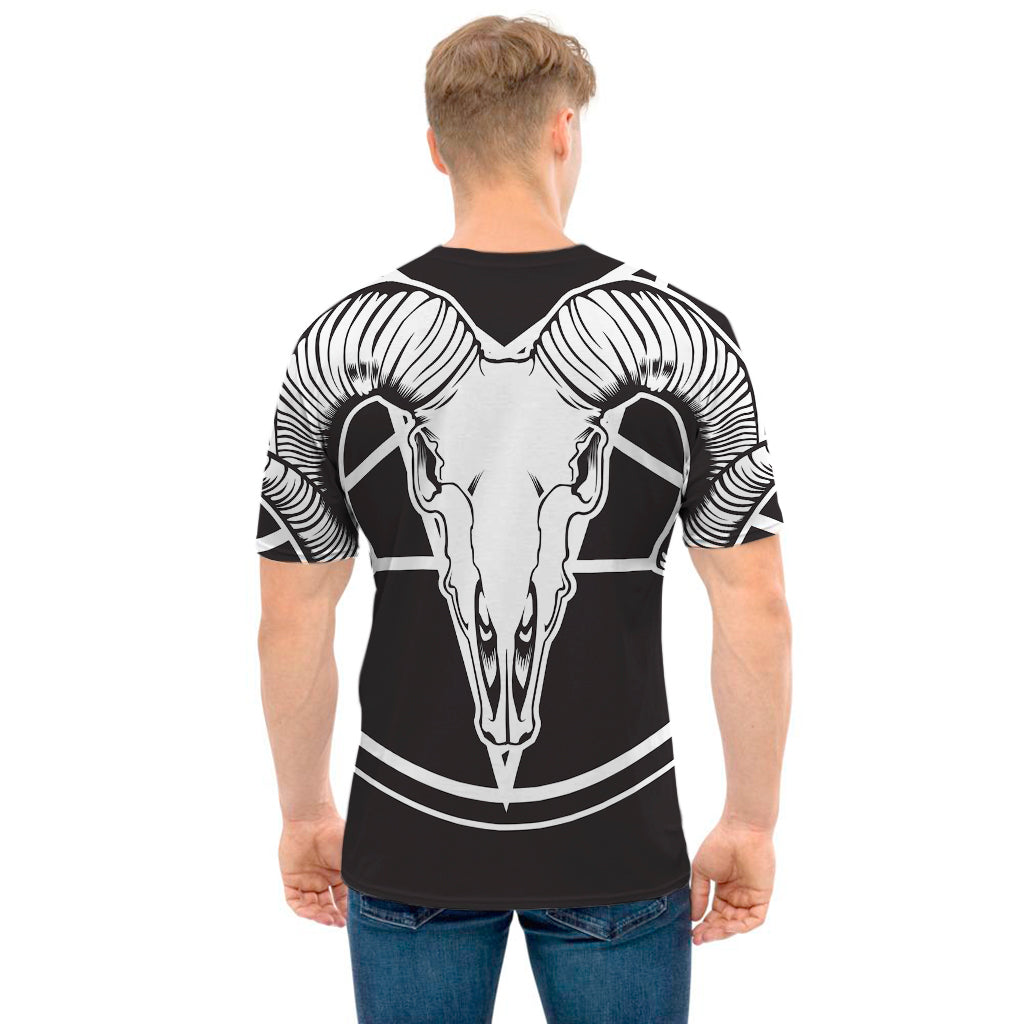 Satan Goat Skull Pentagram Print Men's T-Shirt