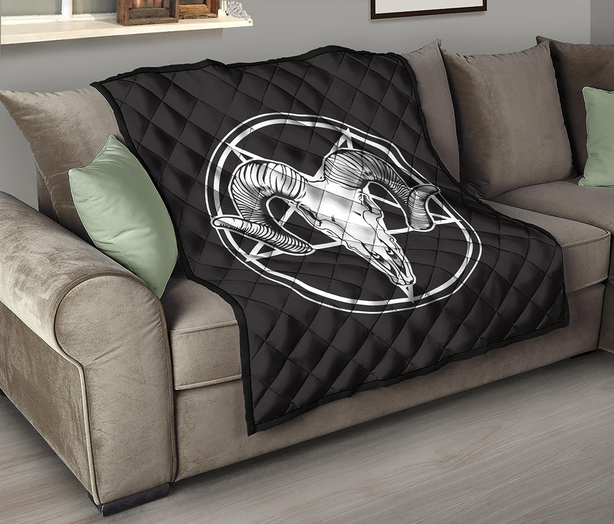 Satan Goat Skull Pentagram Print Quilt