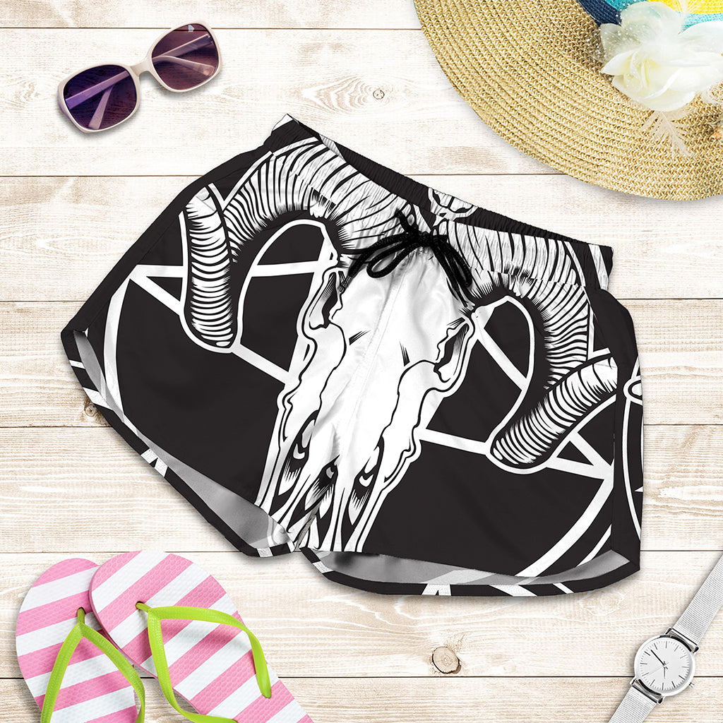 Satan Goat Skull Pentagram Print Women's Shorts