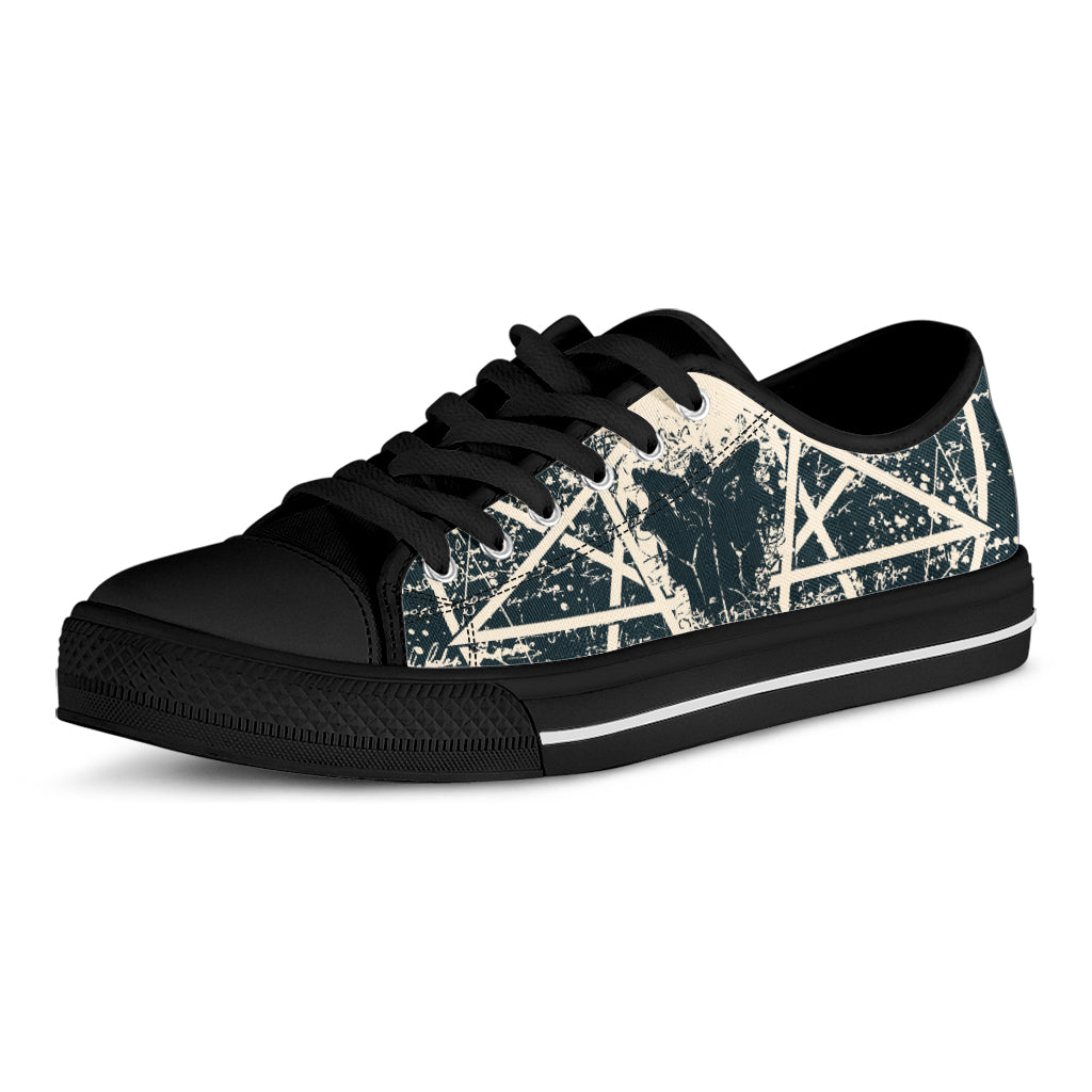 Satan Goat Skull Symbol Print Black Low Top Shoes