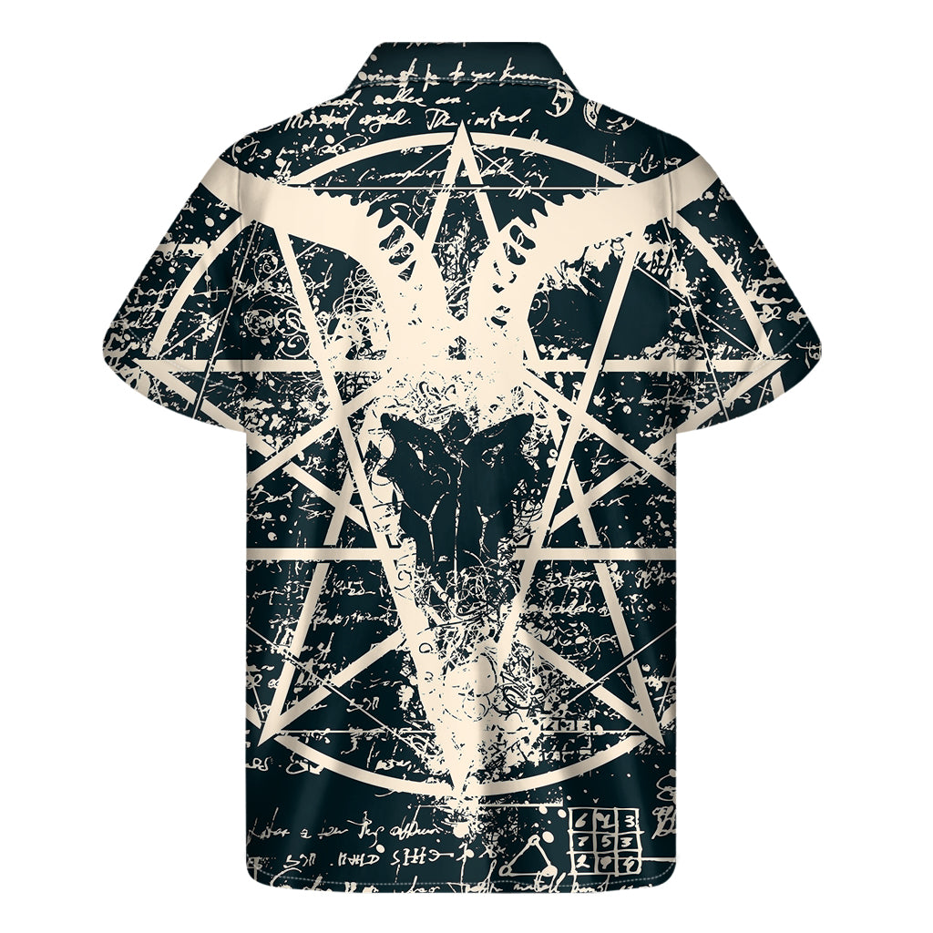 Satan Goat Skull Symbol Print Men's Short Sleeve Shirt