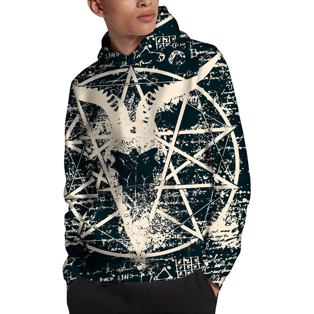 Satan Goat Skull Symbol Print Pullover Hoodie