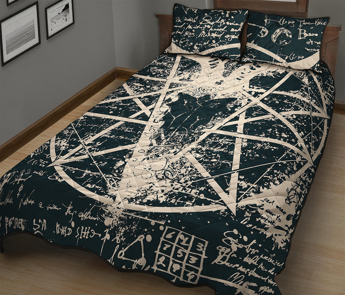 Satan Goat Skull Symbol Print Quilt Bed Set