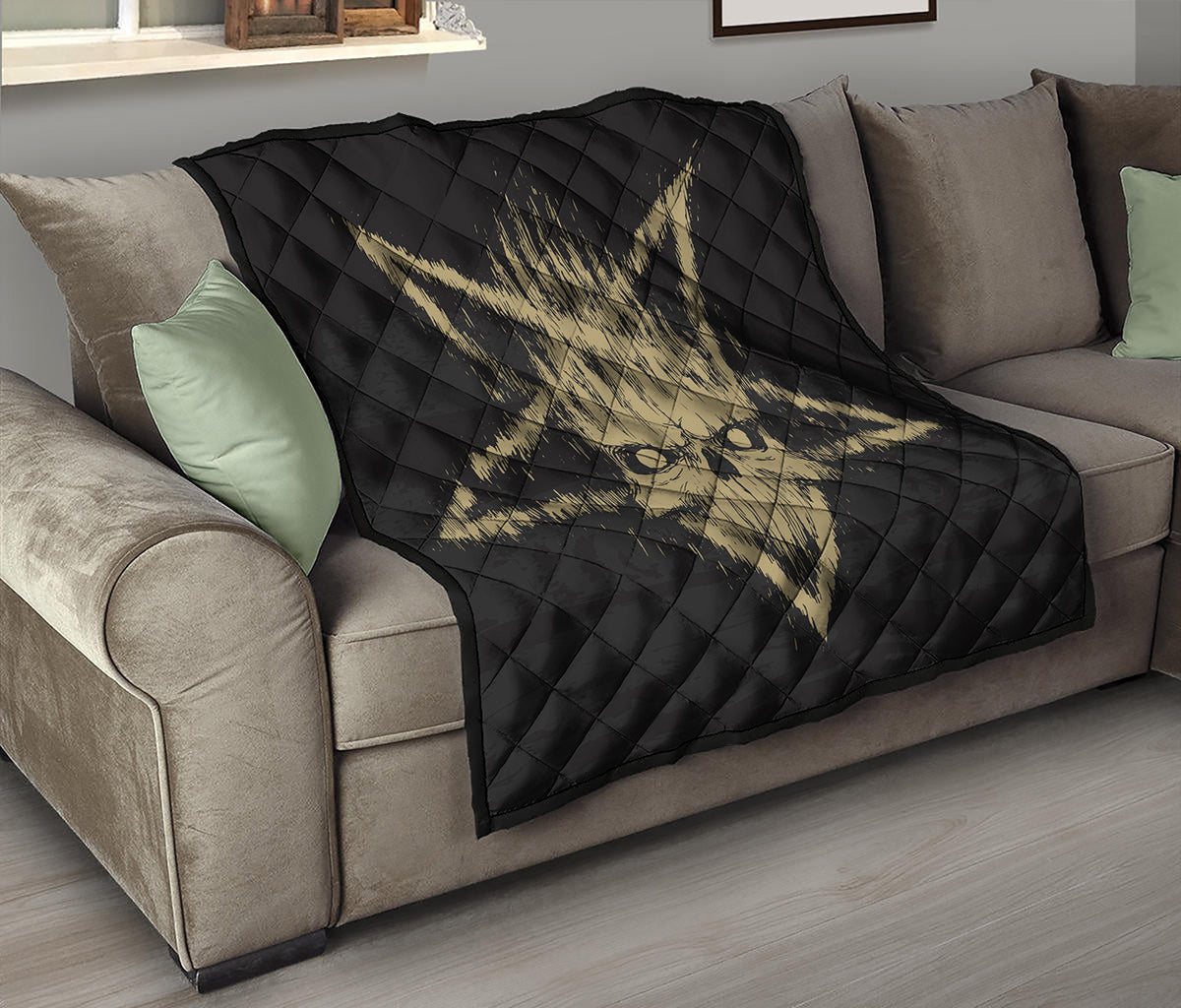 Satanic Pentagram Skull Print Quilt