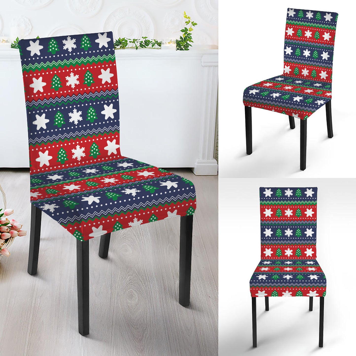 Scandinavian Christmas Pattern Print Dining Chair Slipcover