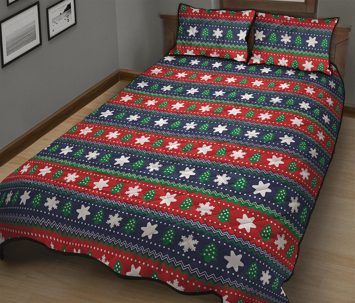 Scandinavian Christmas Pattern Print Quilt Bed Set