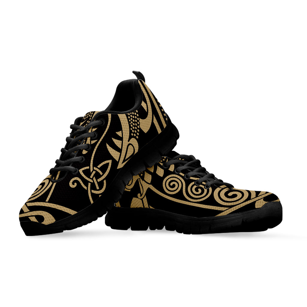 Scandinavian Viking Dragon Print Black Sneakers