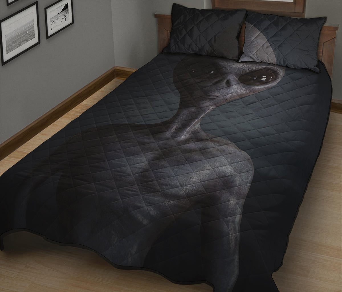 Scary Grey Alien 3D Print Quilt Bed Set