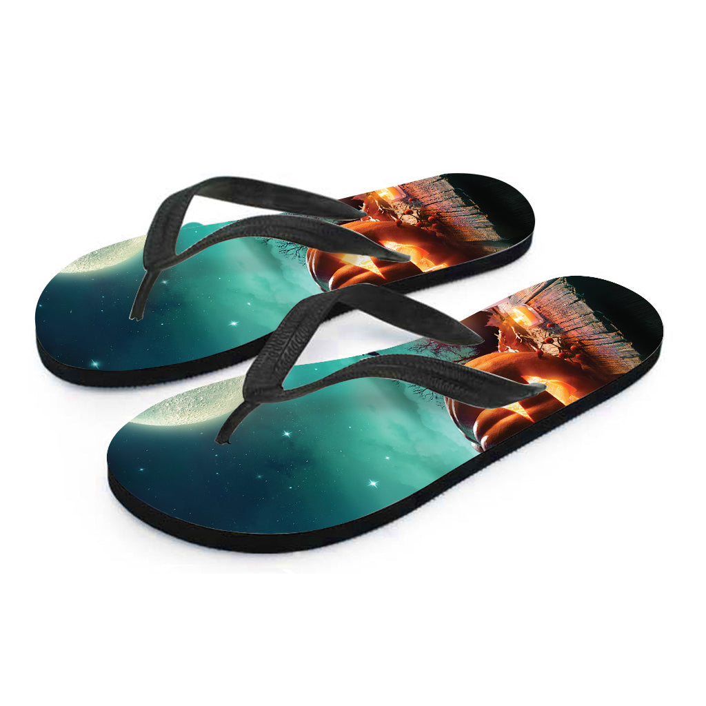 Scary Halloween Pumpkin Print Flip Flops