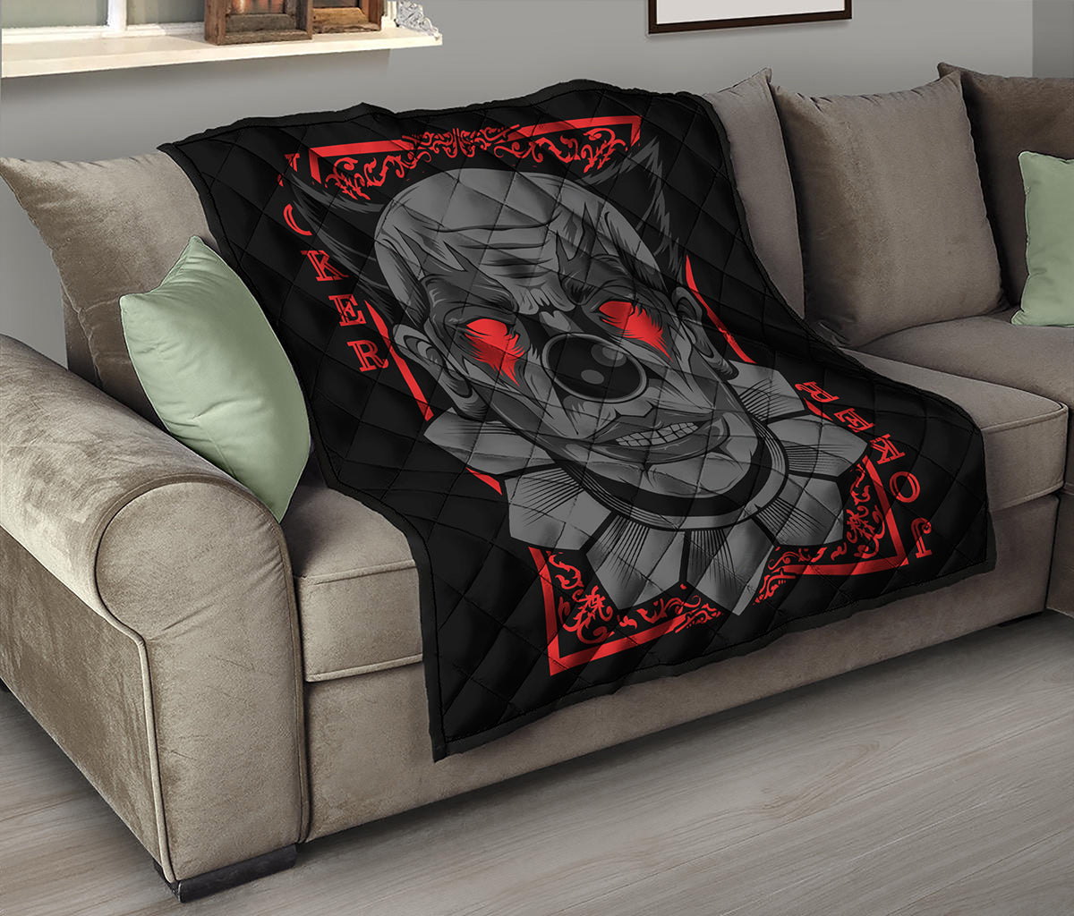 Scary Joker Card Print Quilt