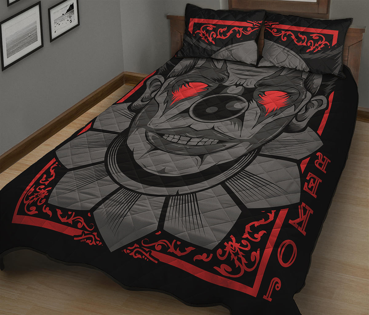 Scary Joker Card Print Quilt Bed Set