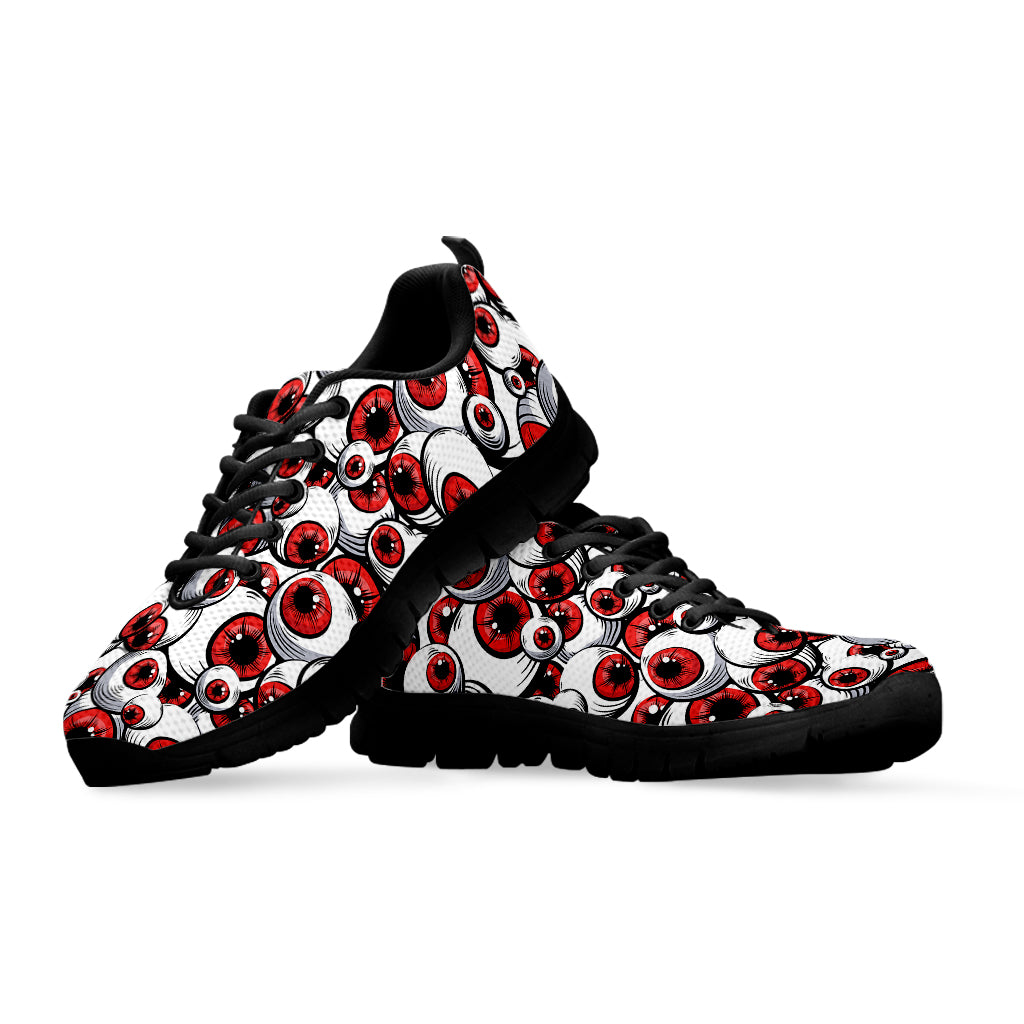 Scary Red Eyeball Pattern Print Black Sneakers