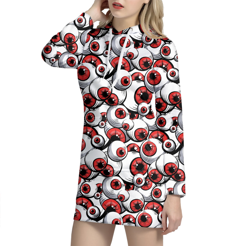 Scary Red Eyeball Pattern Print Hoodie Dress