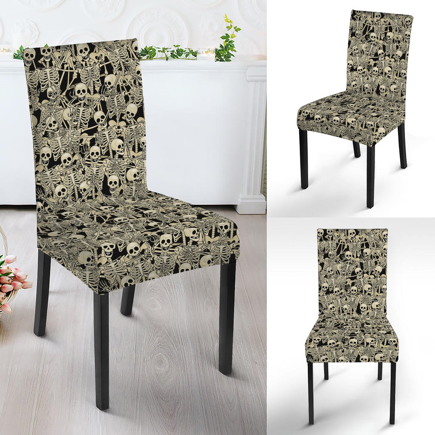 Scary Skeleton Pattern Print Dining Chair Slipcover