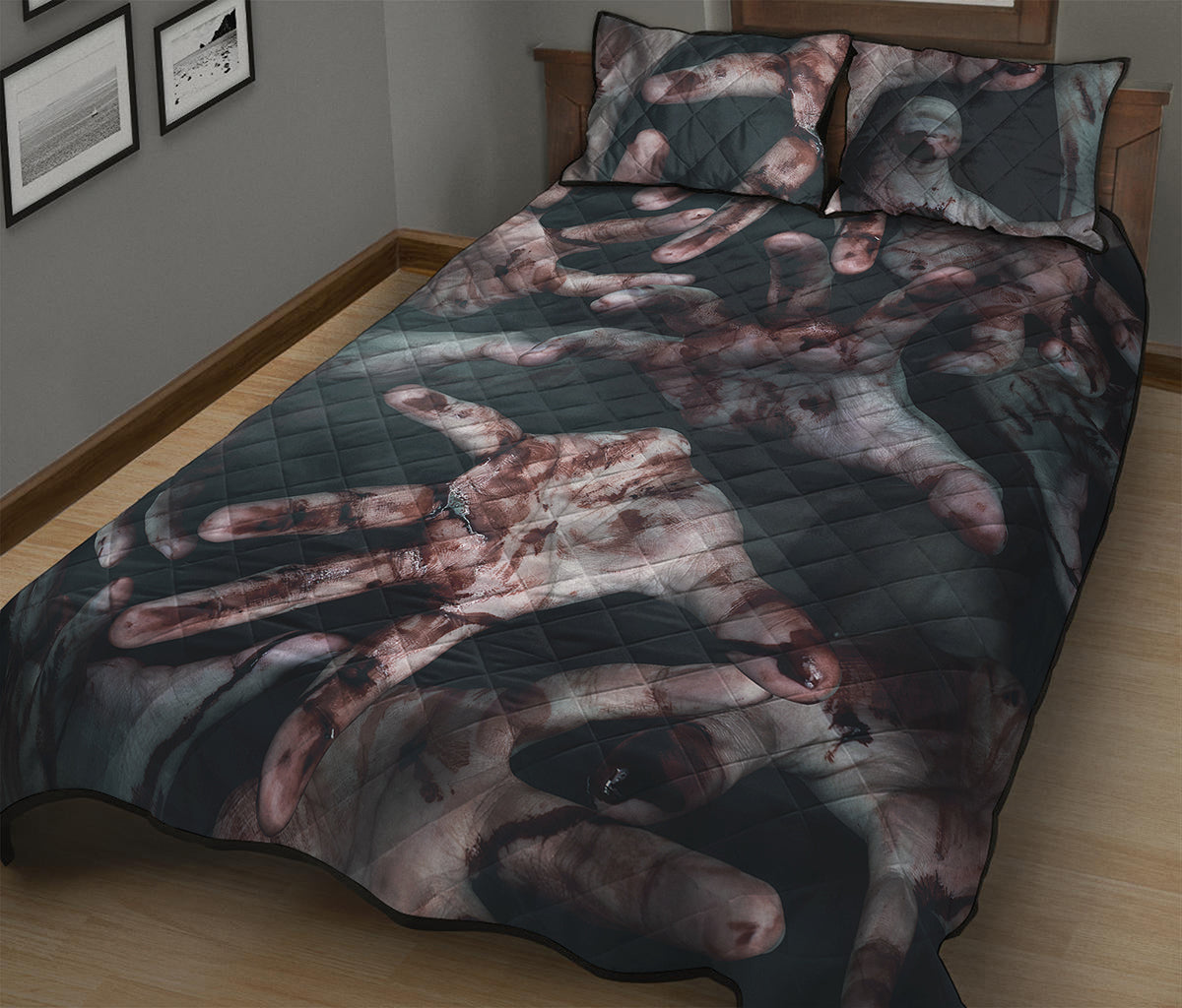 Scary Zombie Hands Print Quilt Bed Set
