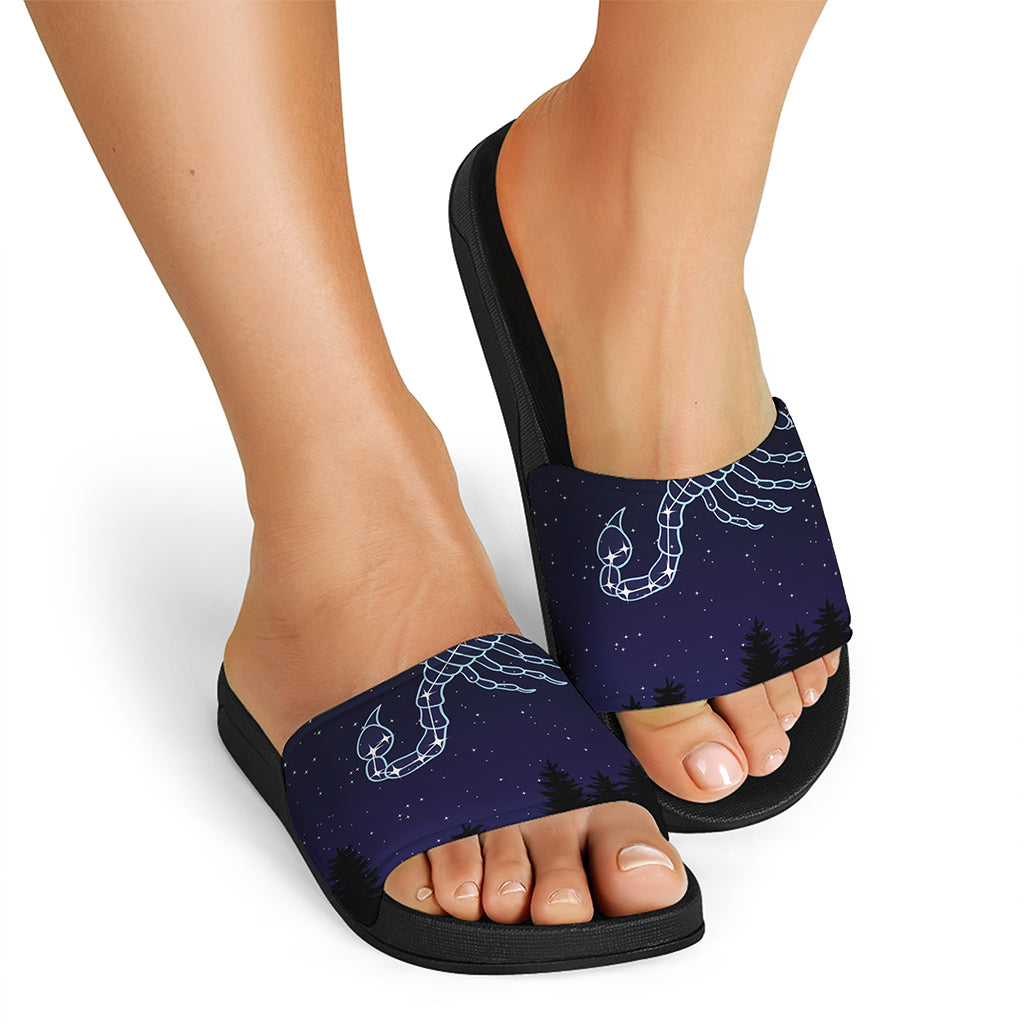 Scorpio Constellation Print Black Slide Sandals