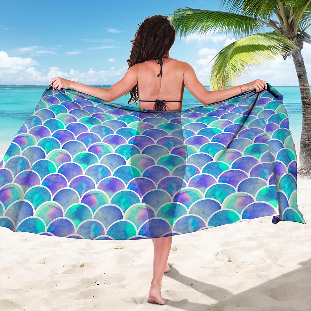 Sea Blue Mermaid Scales Pattern Print Beach Sarong Wrap