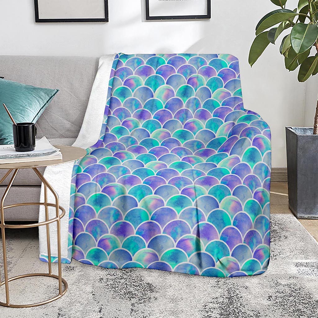 Sea Blue Mermaid Scales Pattern Print Blanket