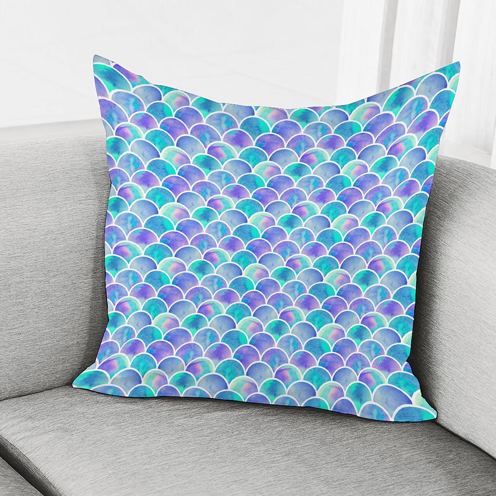 Sea Blue Mermaid Scales Pattern Print Pillow Cover
