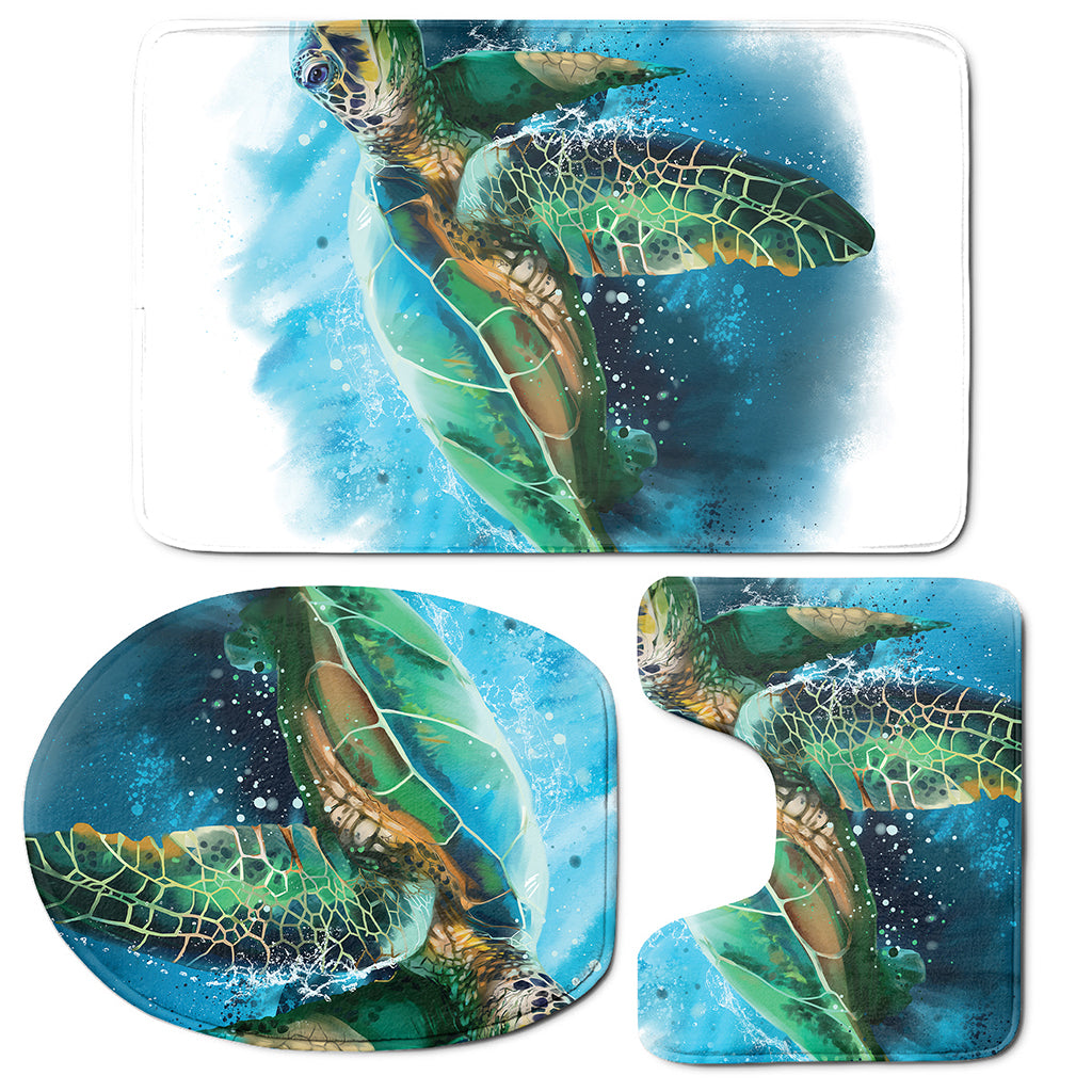Sea Turtle Painting Print 3 Piece Bath Mat Set