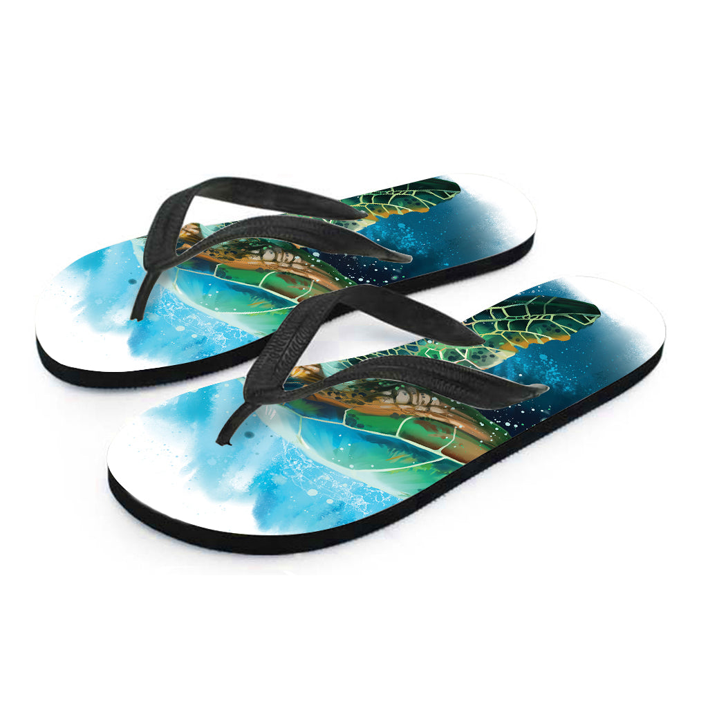 Sea Turtle Painting Print Flip Flops