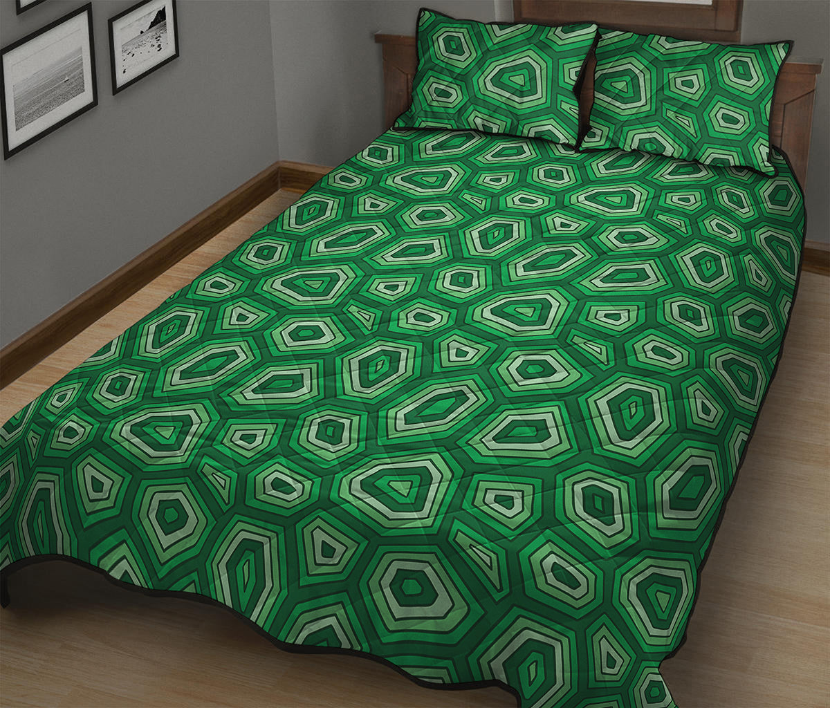 Sea Turtle Shell Pattern Print Quilt Bed Set
