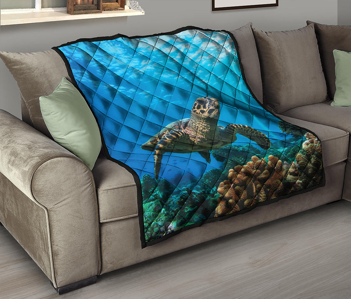 Sea Turtle Underwater Print Quilt