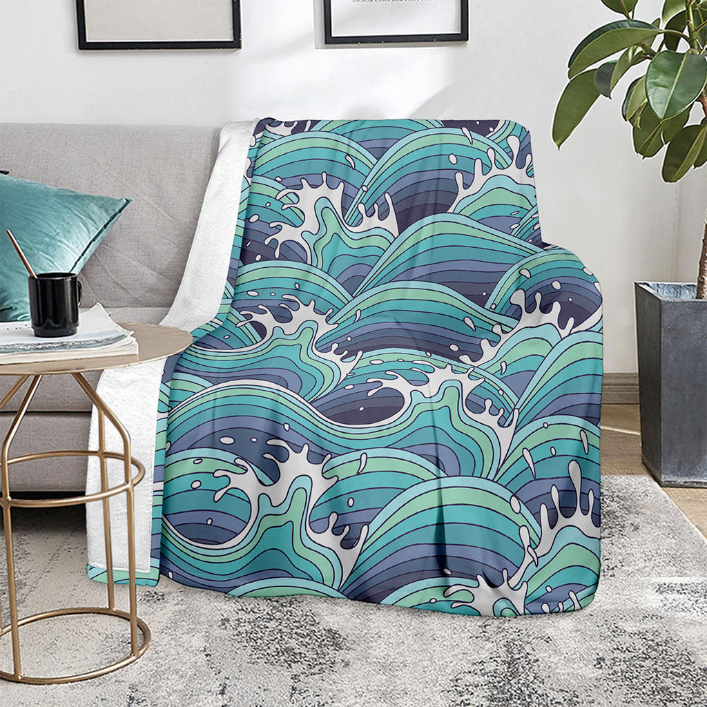 Sea Wave Surfing Pattern Print Blanket