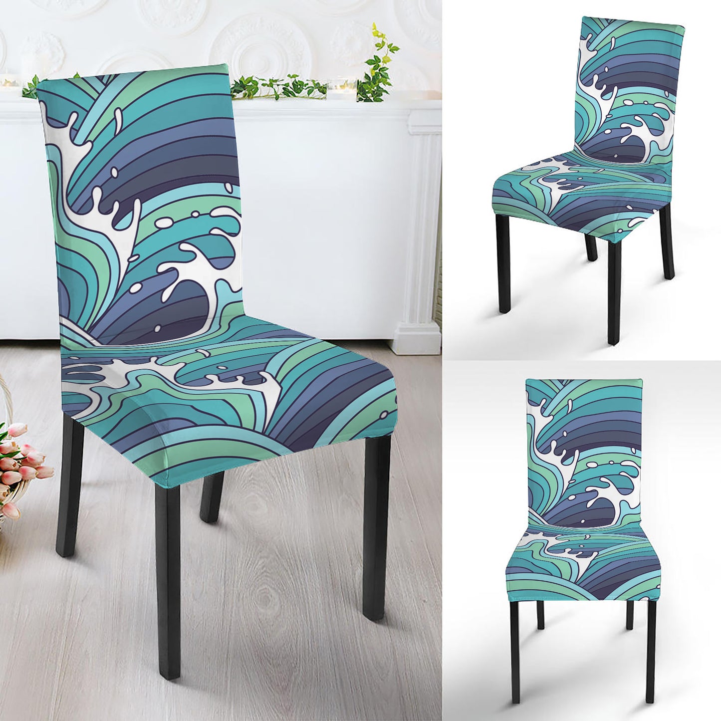 Sea Wave Surfing Pattern Print Dining Chair Slipcover