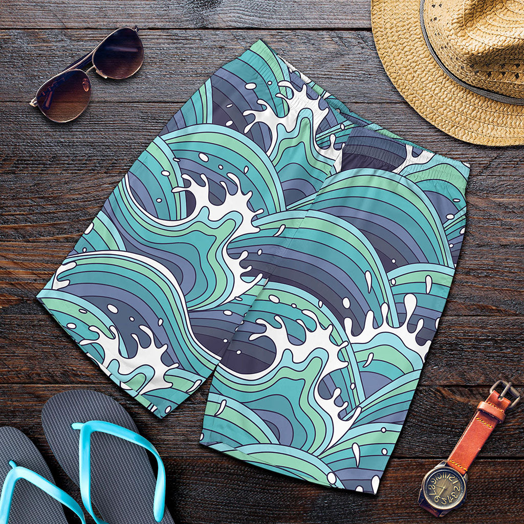 Sea Wave Surfing Pattern Print Men's Shorts