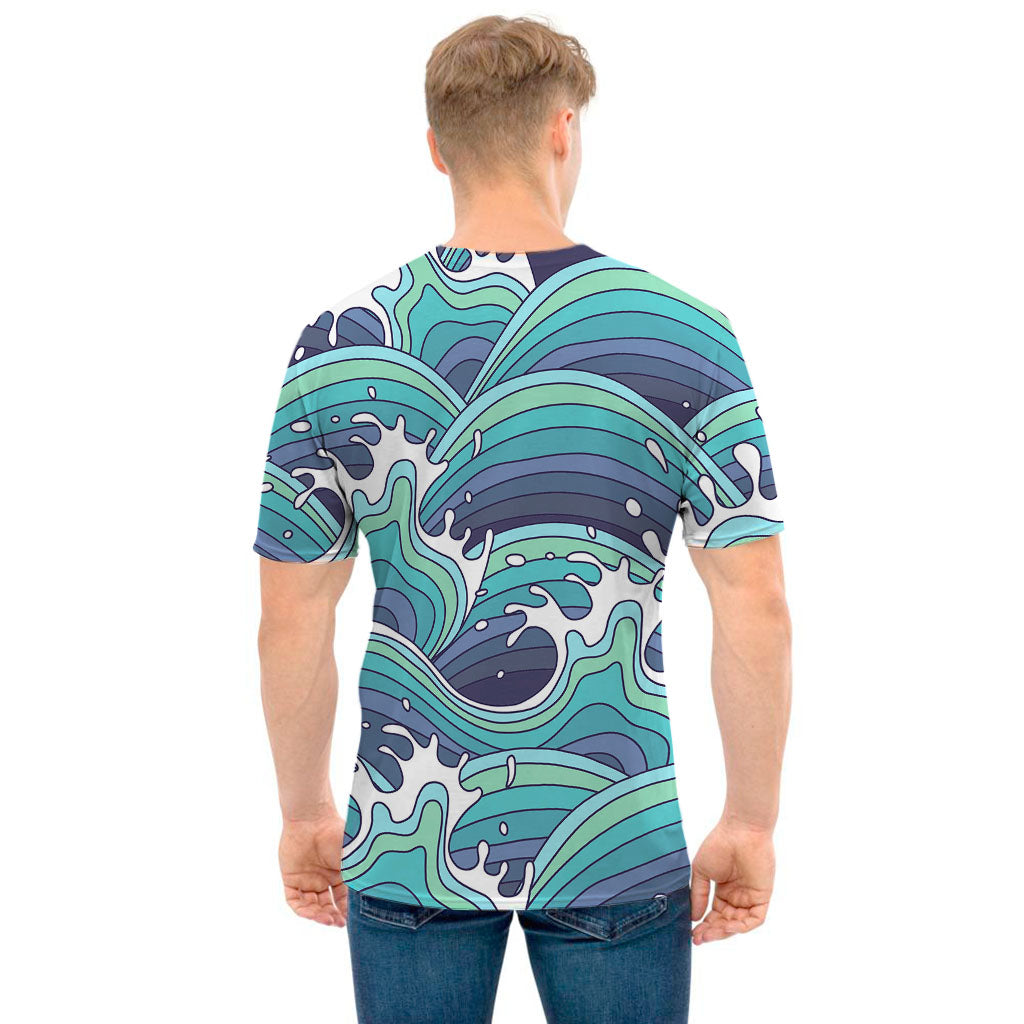 Sea Wave Surfing Pattern Print Men's T-Shirt