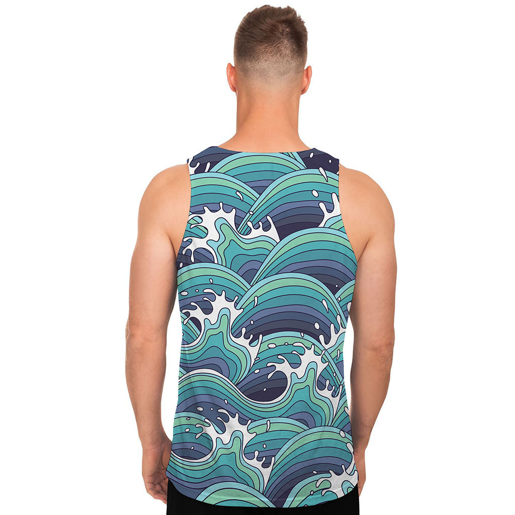 Sea Wave Surfing Pattern Print Men's Tank Top