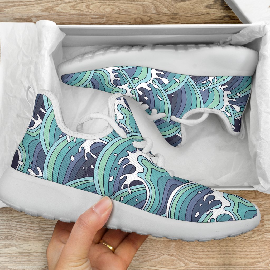 Sea Wave Surfing Pattern Print Mesh Knit Shoes GearFrost