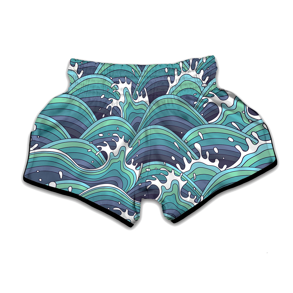 Sea Wave Surfing Pattern Print Muay Thai Boxing Shorts