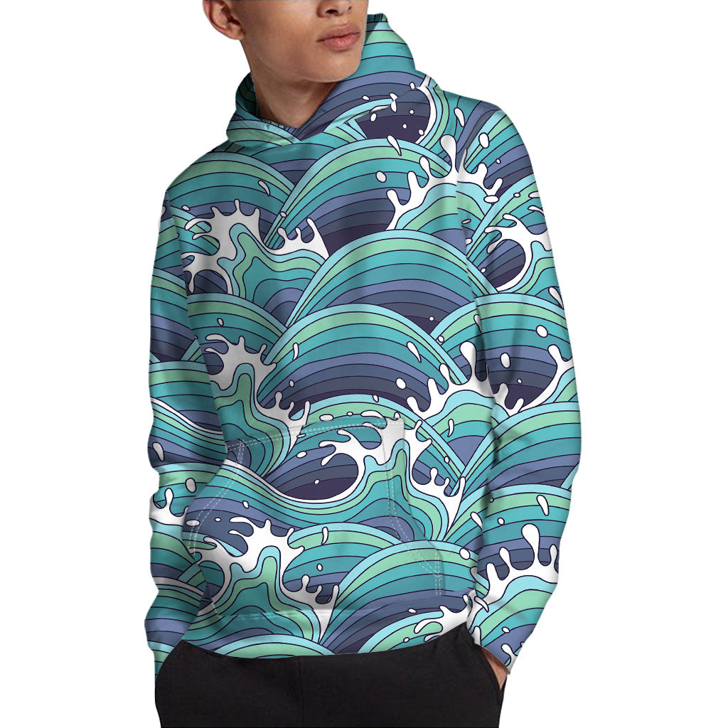 Sea Wave Surfing Pattern Print Pullover Hoodie