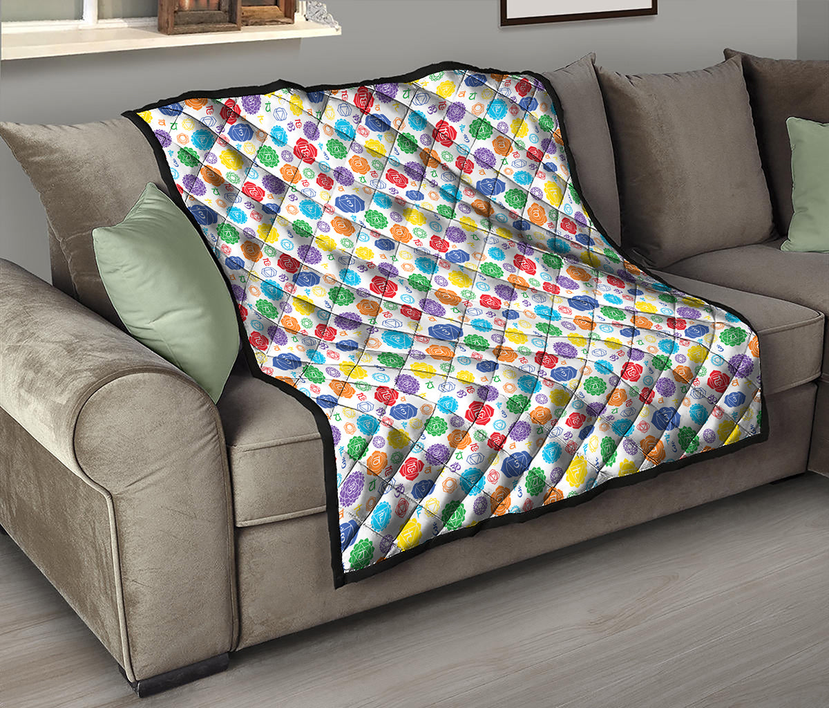 Seven Chakra Symbols Pattern Print Quilt