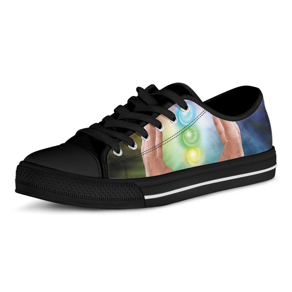 Seven Chakras Energy Print Black Low Top Shoes