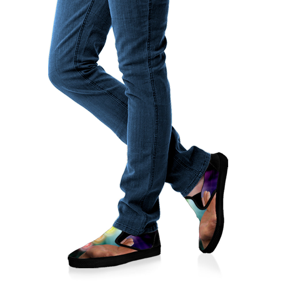 Seven Chakras Energy Print Black Slip On Shoes