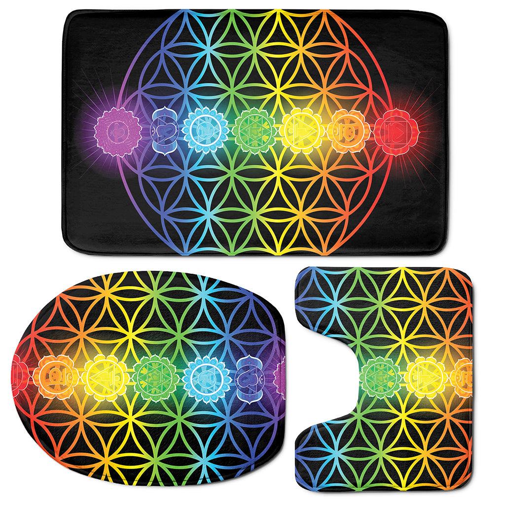 Seven Chakras Flower Of Life Print 3 Piece Bath Mat Set