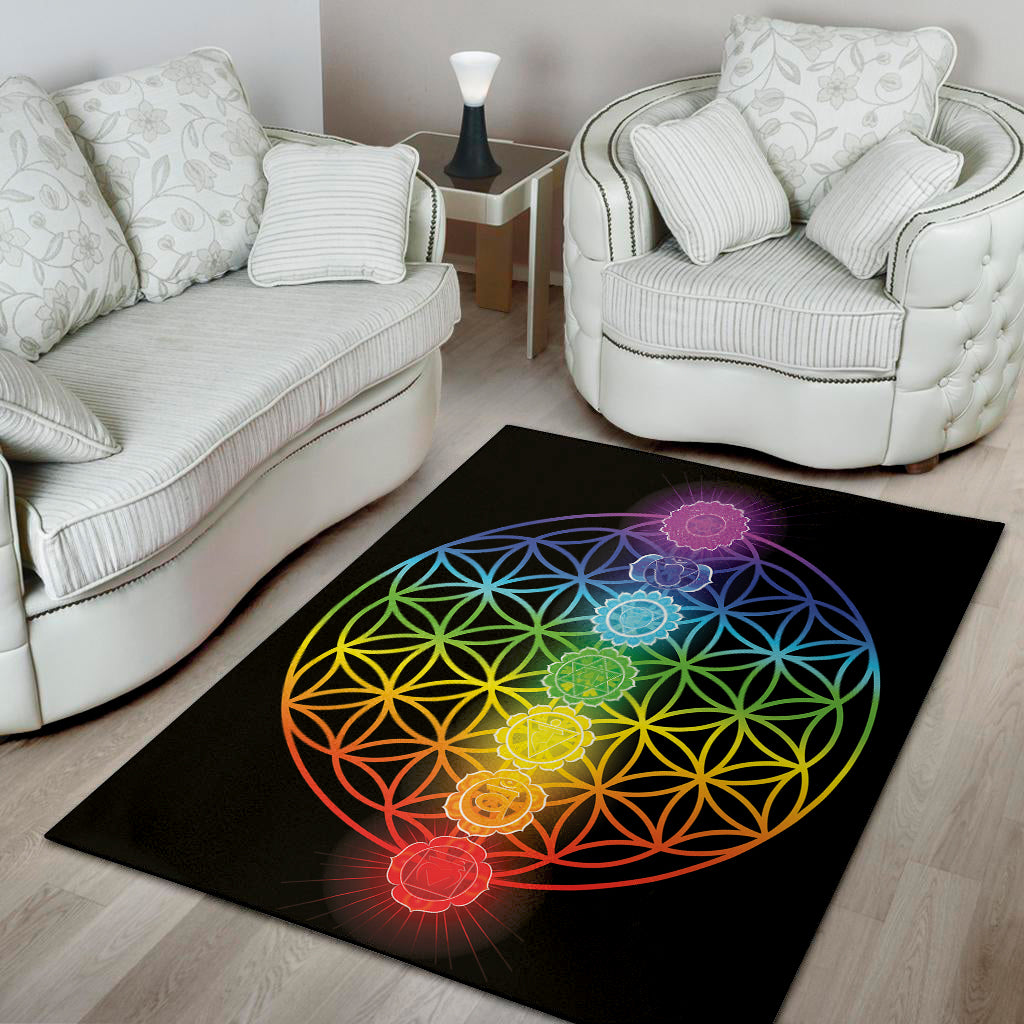 Seven Chakras Flower Of Life Print Area Rug