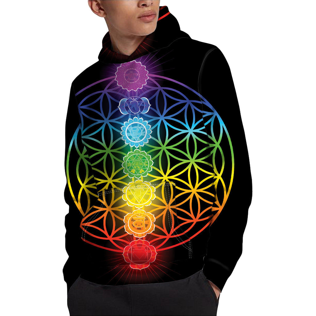 Seven Chakras Flower Of Life Print Pullover Hoodie