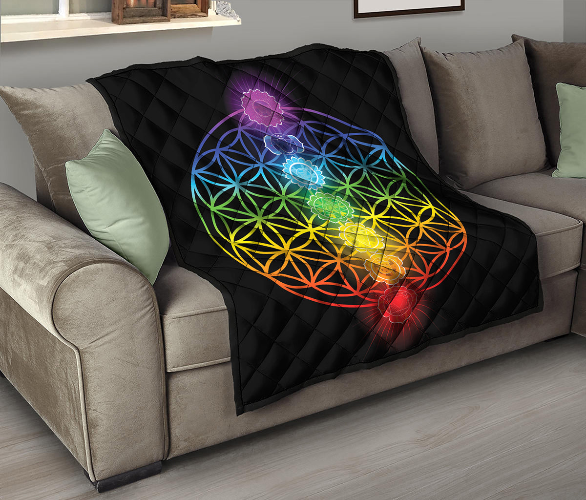 Seven Chakras Flower Of Life Print Quilt